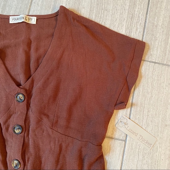 boutique v-neck button down brown neutral dress fall vibes large - Picture 2 of 4